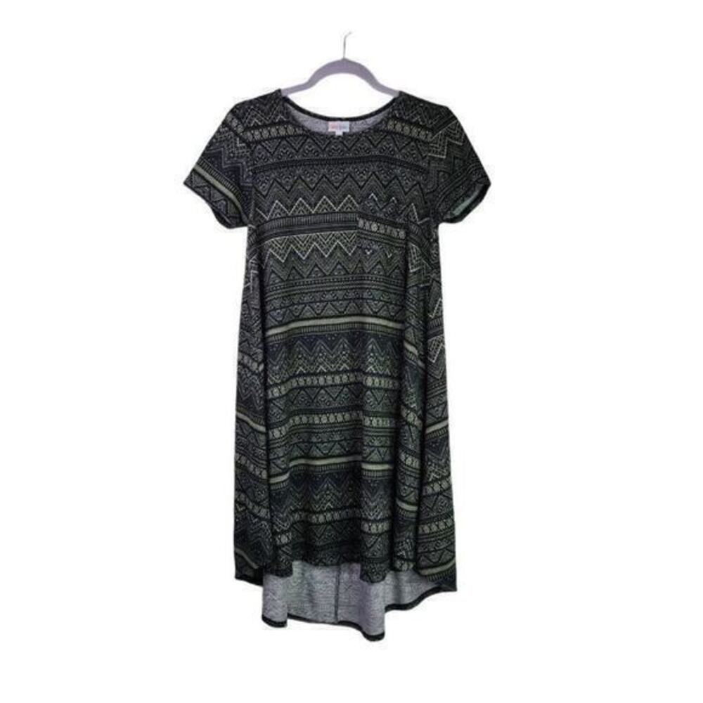 5/$25 LuLaRoe Womens Carly Dress Hi Low Floral Aztec‎ Short Sleeve Black Size XS